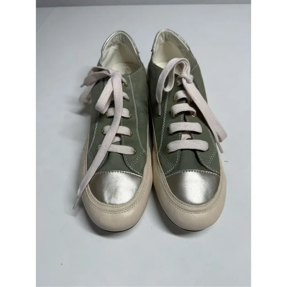 Rare Geox Leather Women’s Sneakers White Green Silver Size 10,5